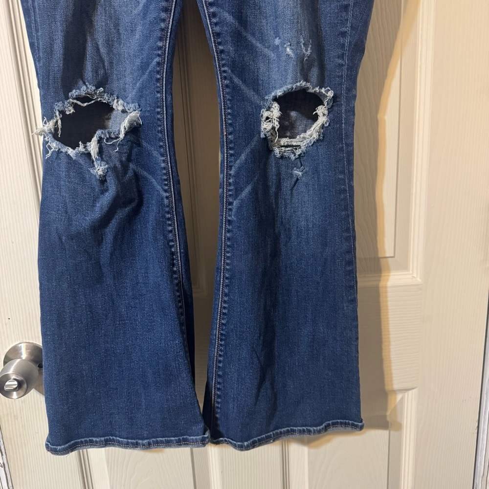 American Eagle Outfitters Blue Ripped Flare Super Stretch Jeans - Picture 5 of 11